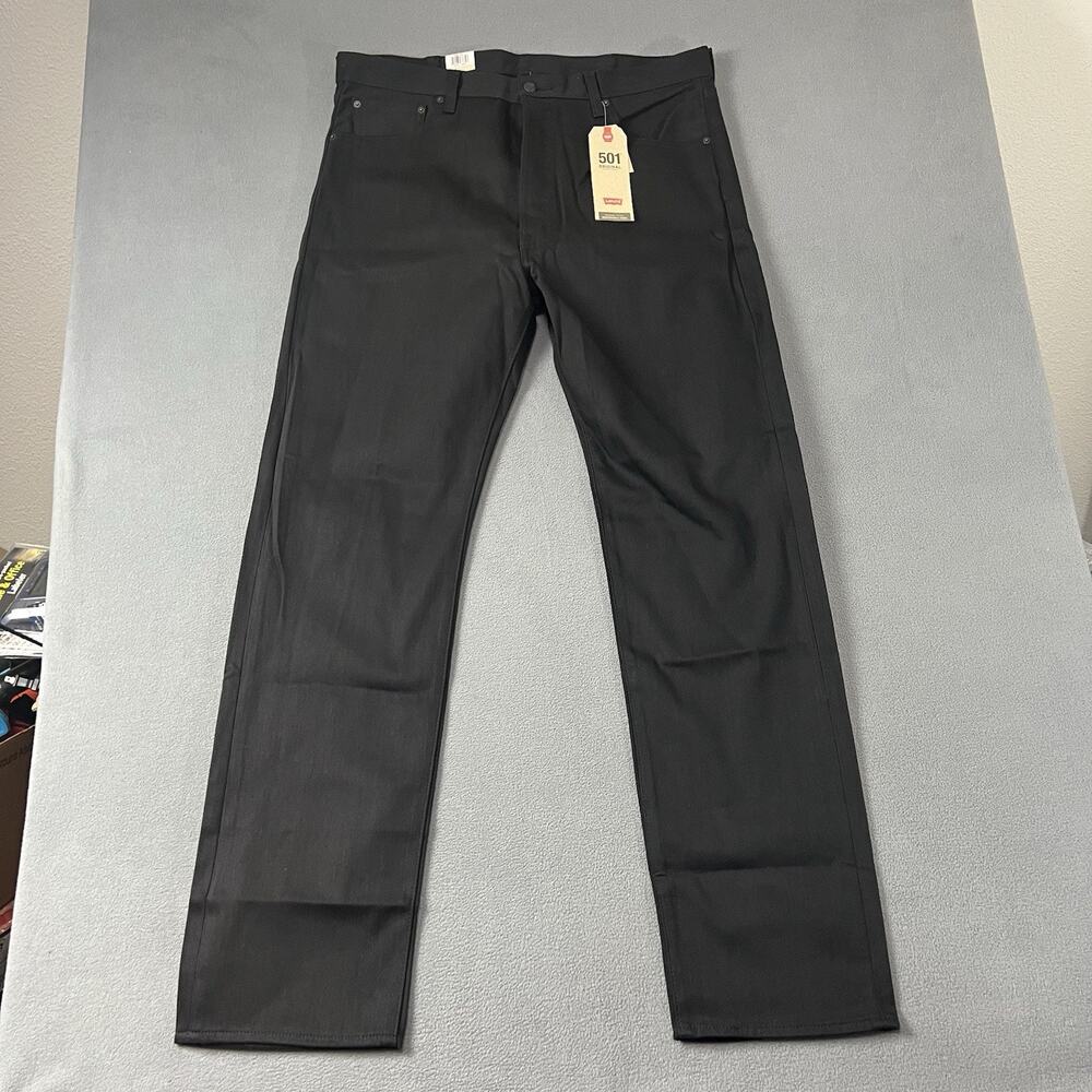 Levis 501 Jeans Mens 38X36 Black Straight Leg Button Fly Denim Rocker Pockets